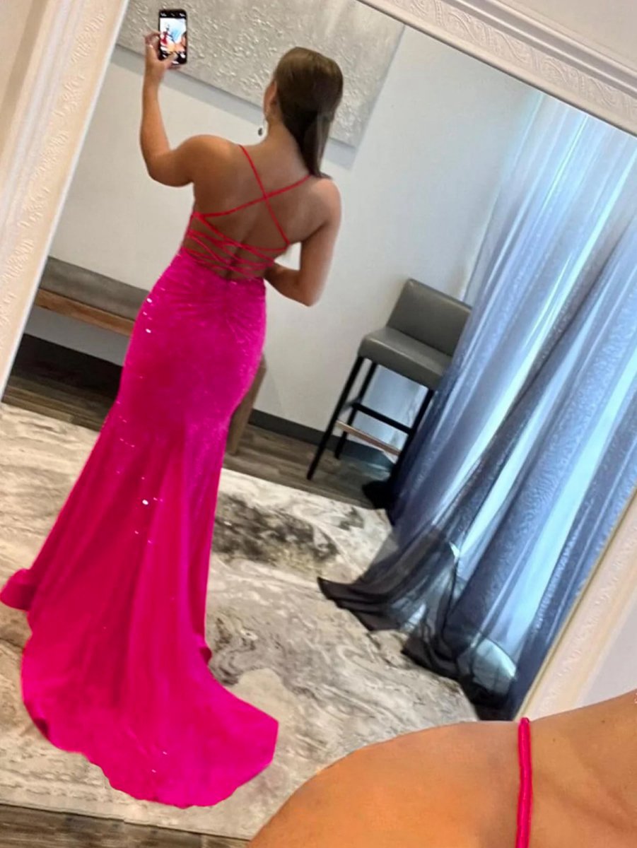 Mermaid V Neck Glitter Satin Prom Dresses