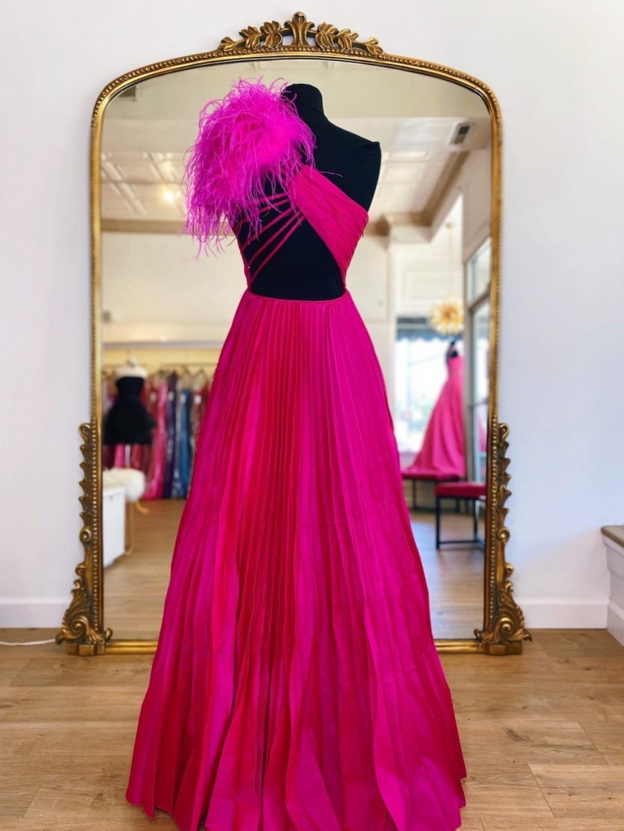 A-line Pleated One Shoulder Taffeta Prom Dresses
