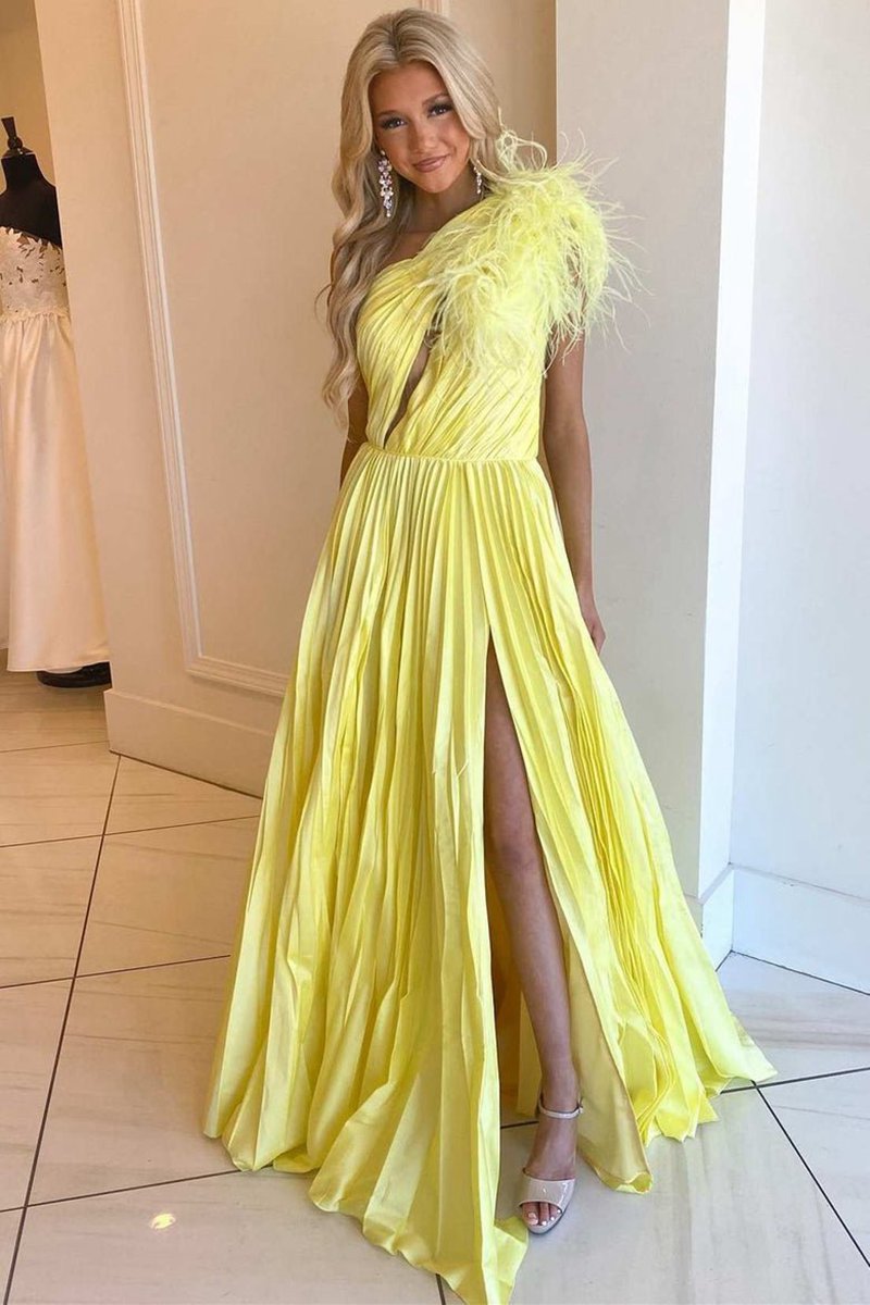 A-line Pleated One Shoulder Taffeta Prom Dresses