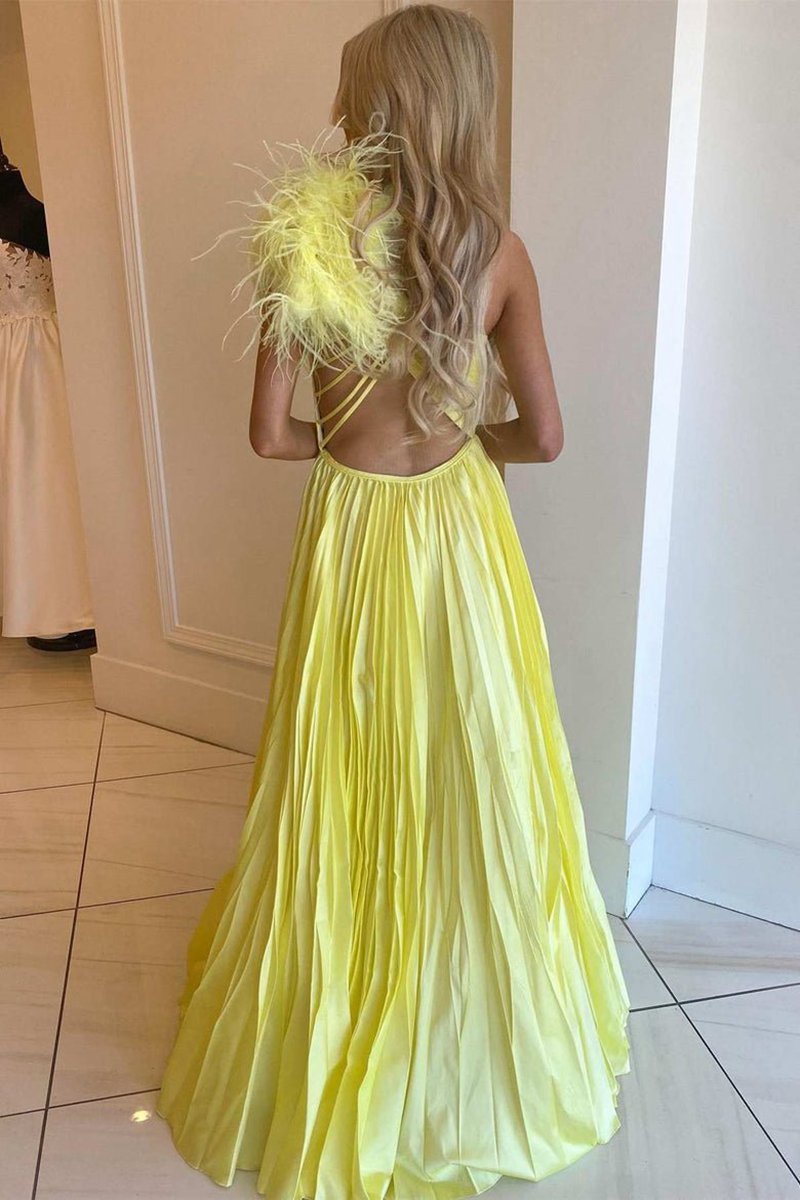 A-line Pleated One Shoulder Taffeta Prom Dresses