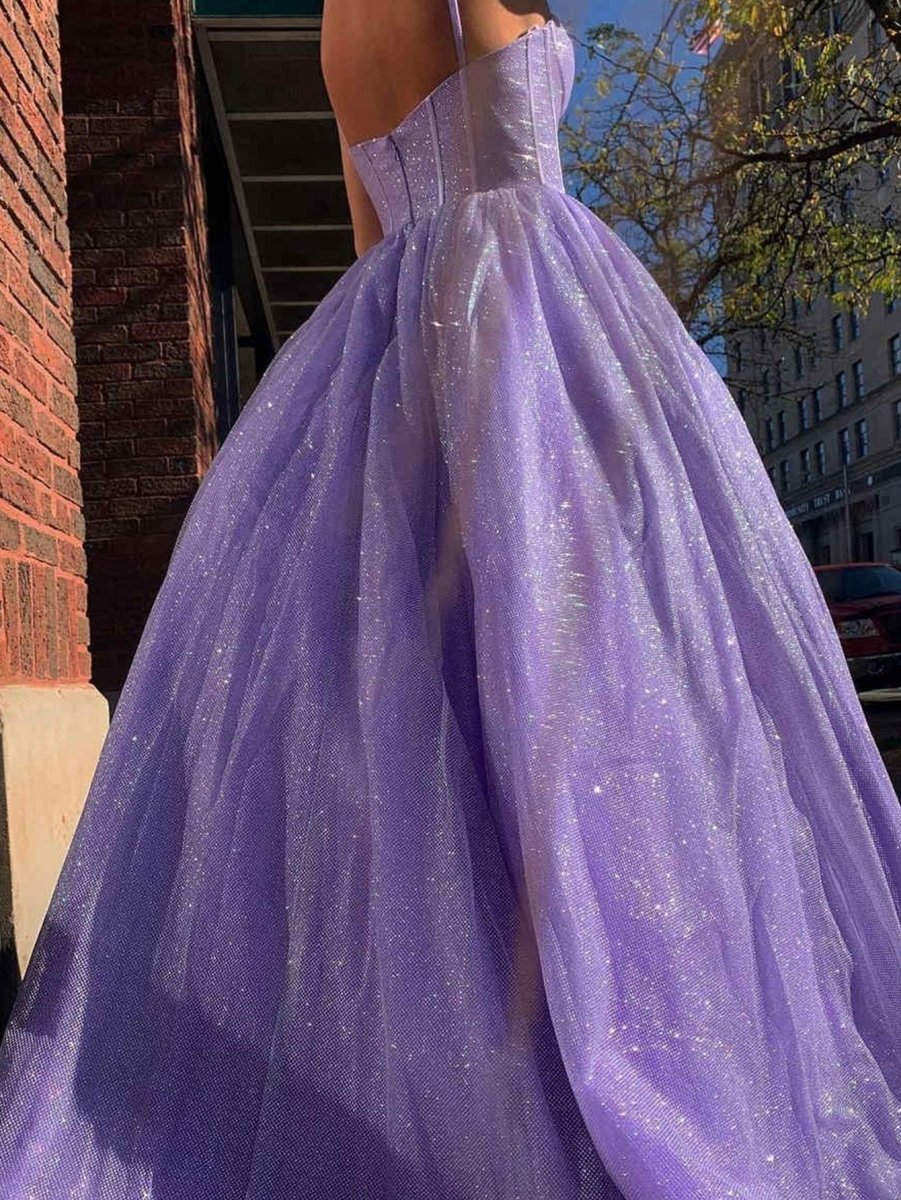 A-line Glitter Tulle Prom Dresses with Pockets