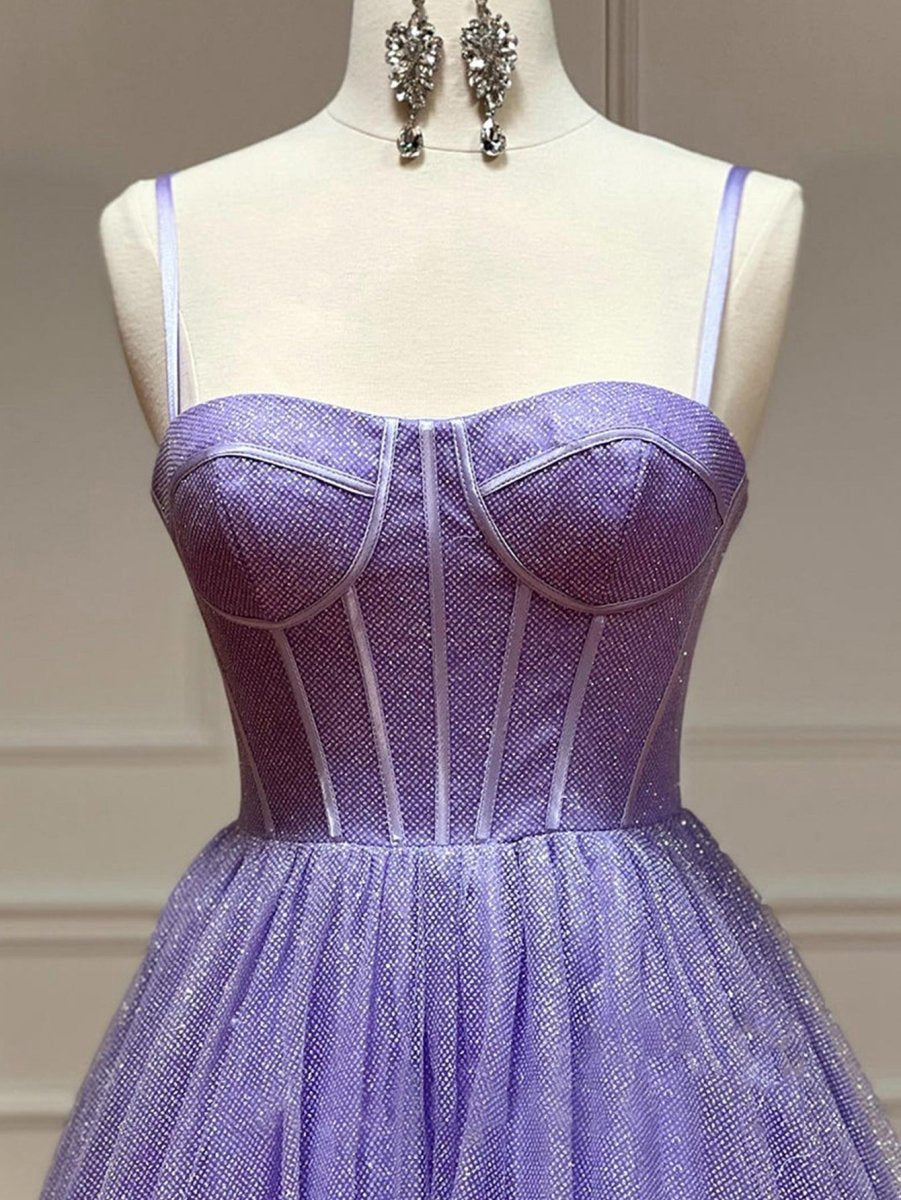 A-line Glitter Tulle Prom Dresses with Pockets