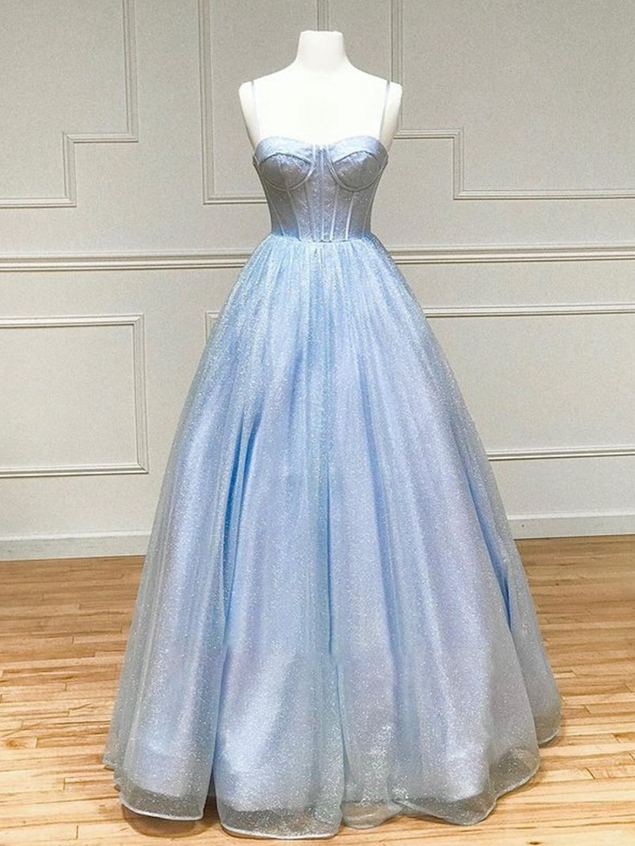 A-line Glitter Tulle Prom Dresses with Pockets