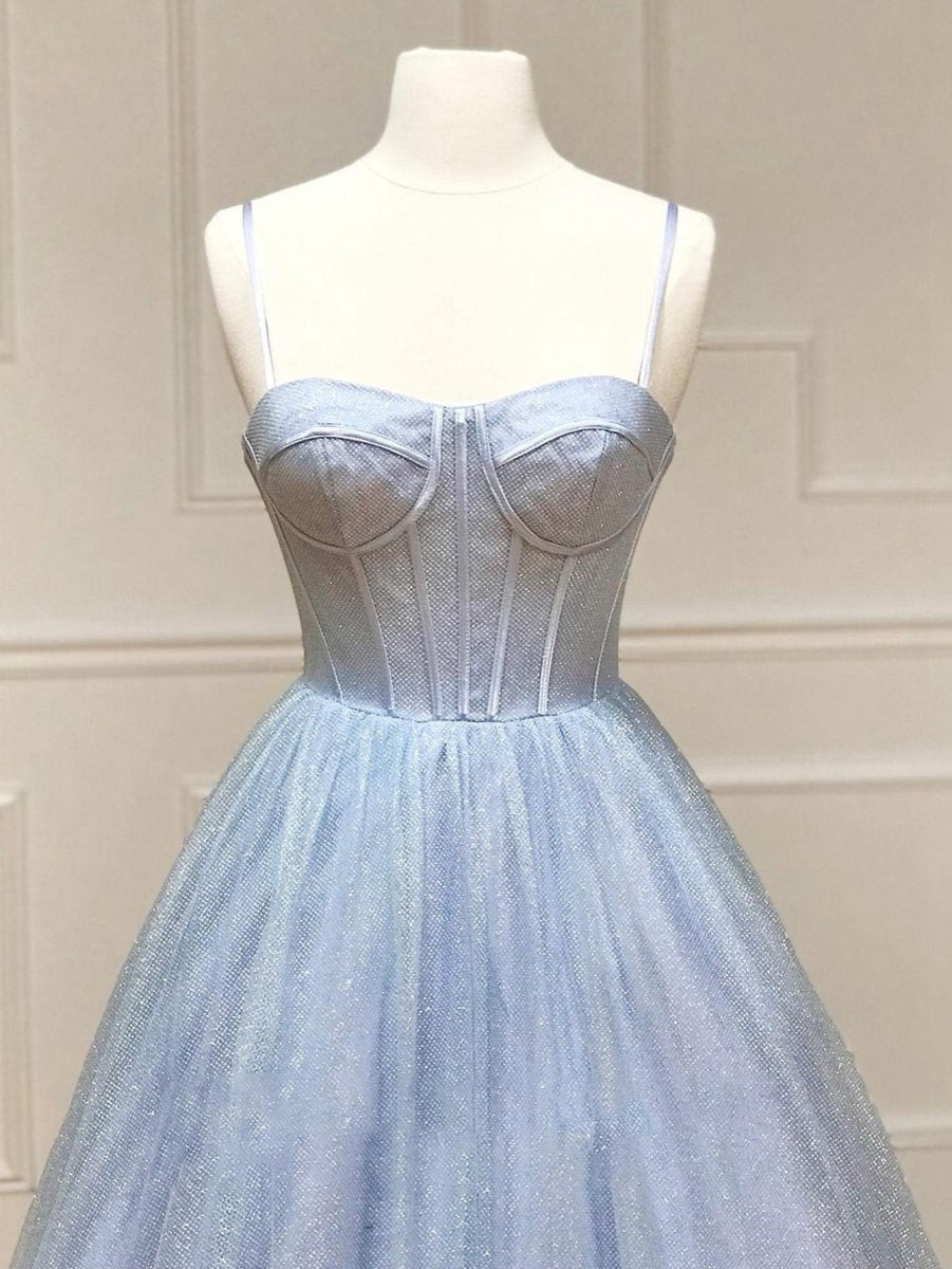 A-line Glitter Tulle Prom Dresses with Pockets