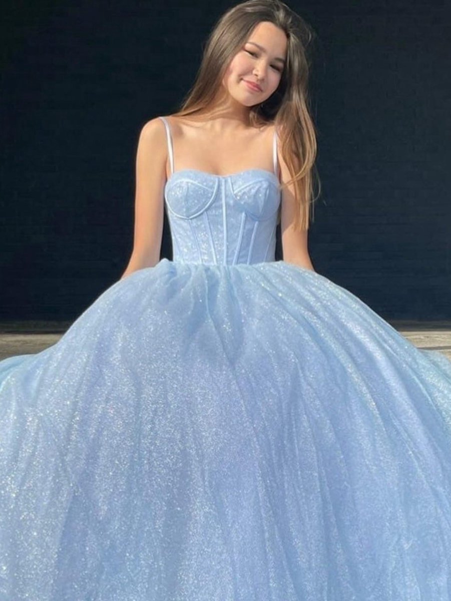A-line Glitter Tulle Prom Dresses with Pockets