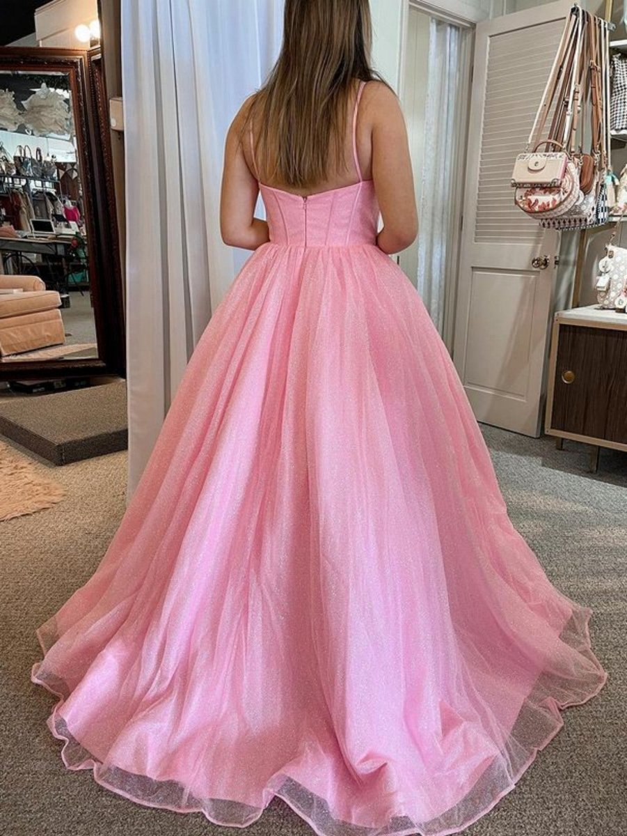 A-line Glitter Tulle Prom Dresses with Pockets