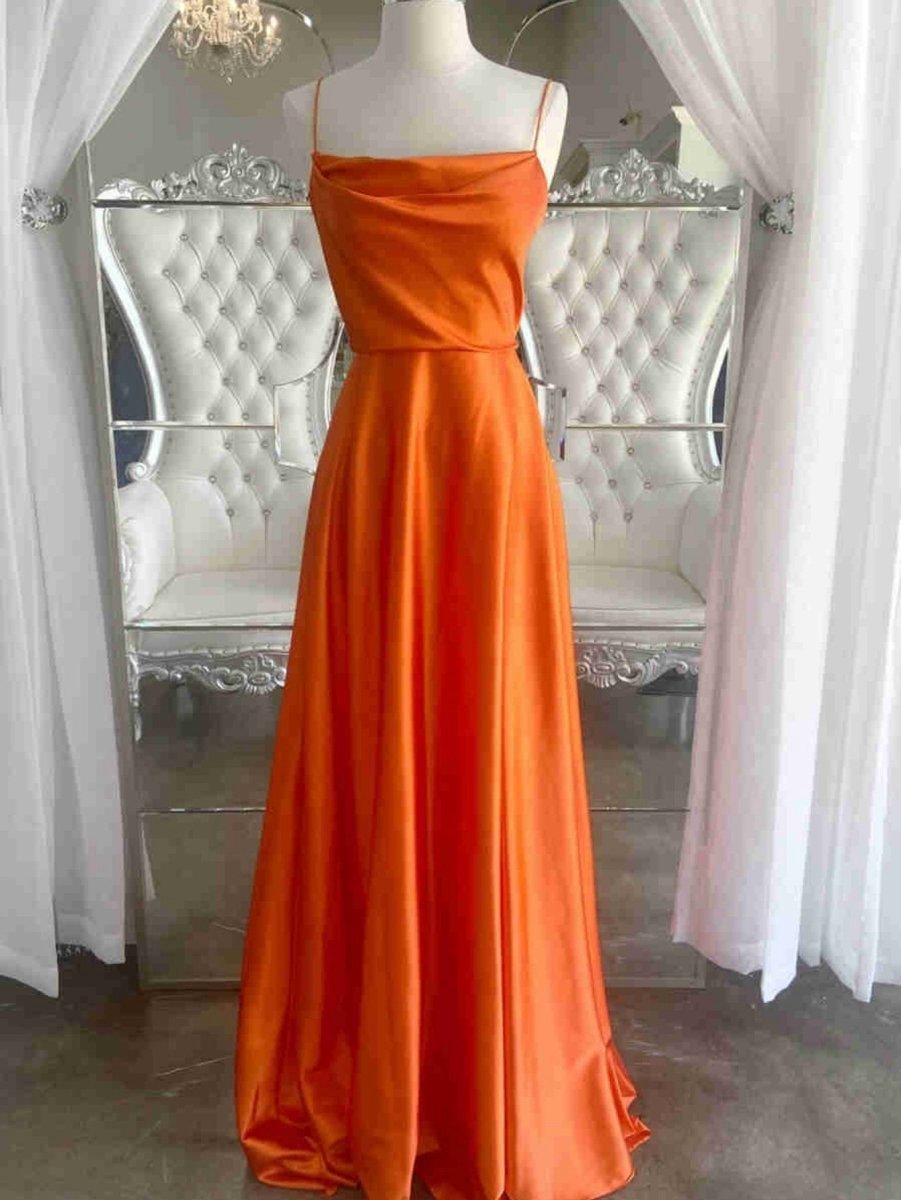 A-line Cowl Neck Satin Prom Dresses with Slit