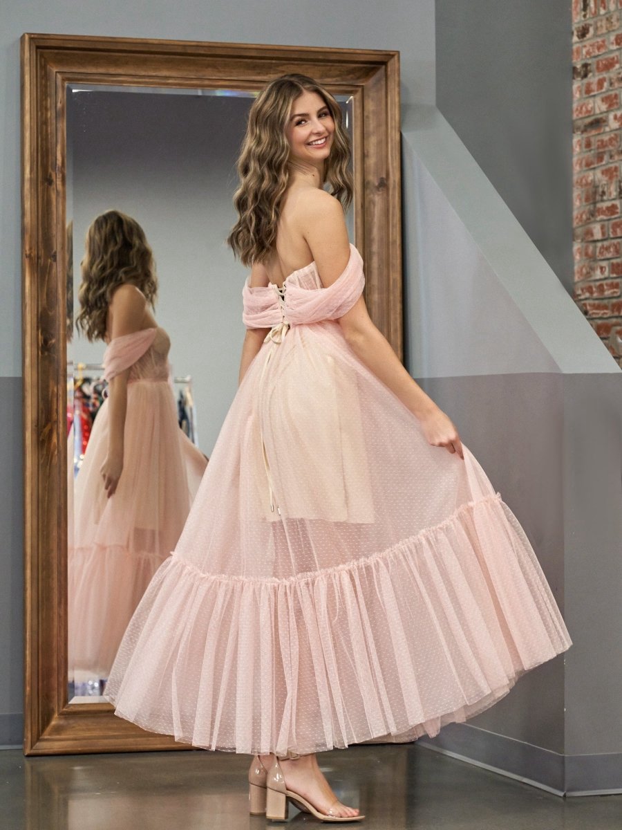 A-line Tulle Sweetheart Tea-Length Homecoming Dresses