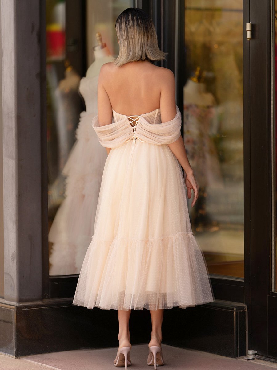 A-line Tulle Sweetheart Tea-Length Homecoming Dresses