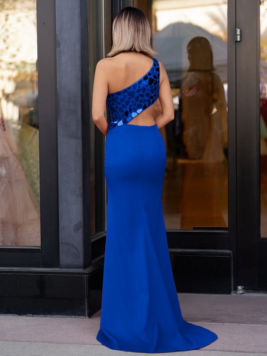 Sheath One Shoulder Cut Mirror Sequins Prom Dresses