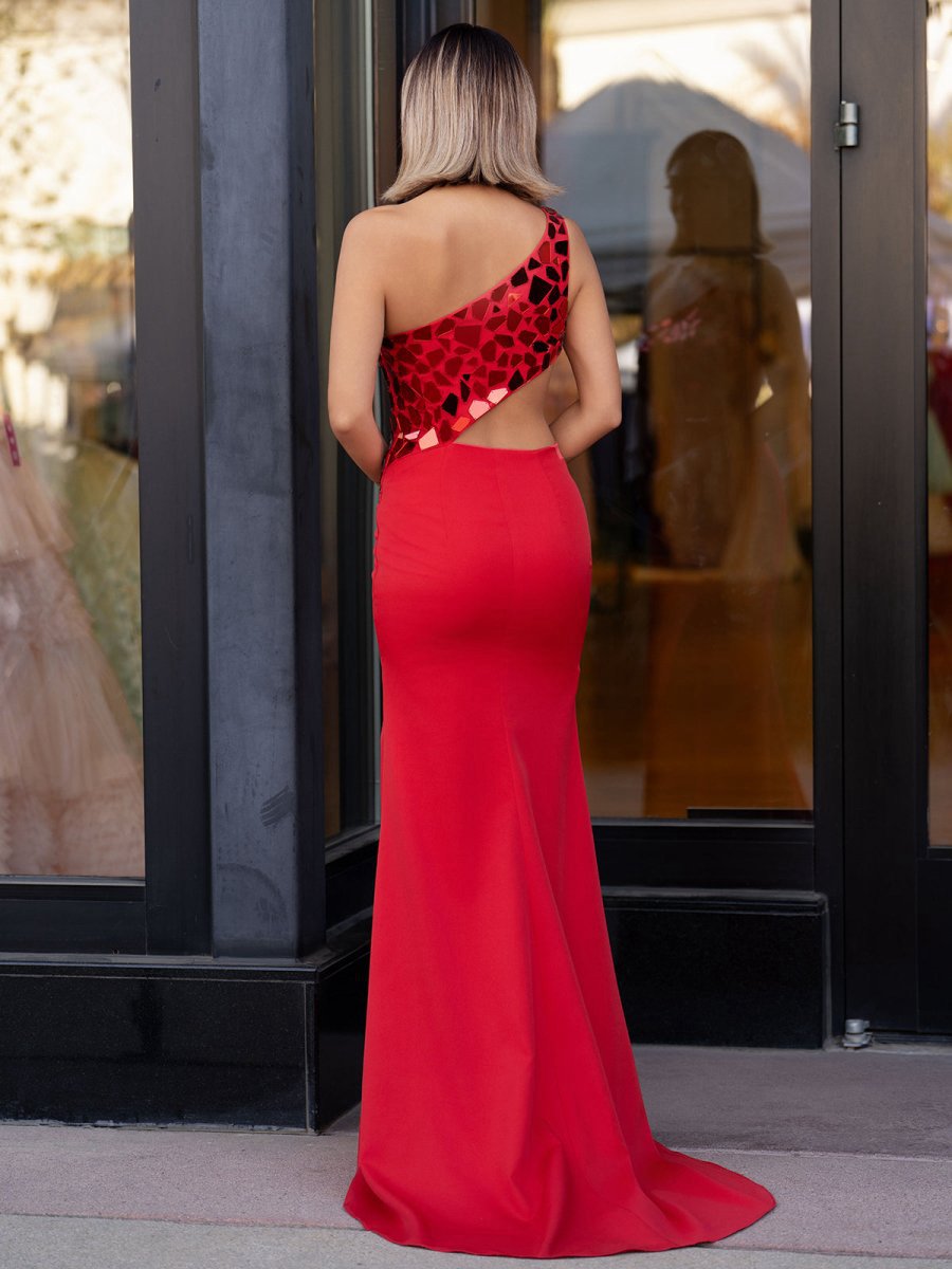 Sheath One Shoulder Cut Mirror Sequins Prom Dresses