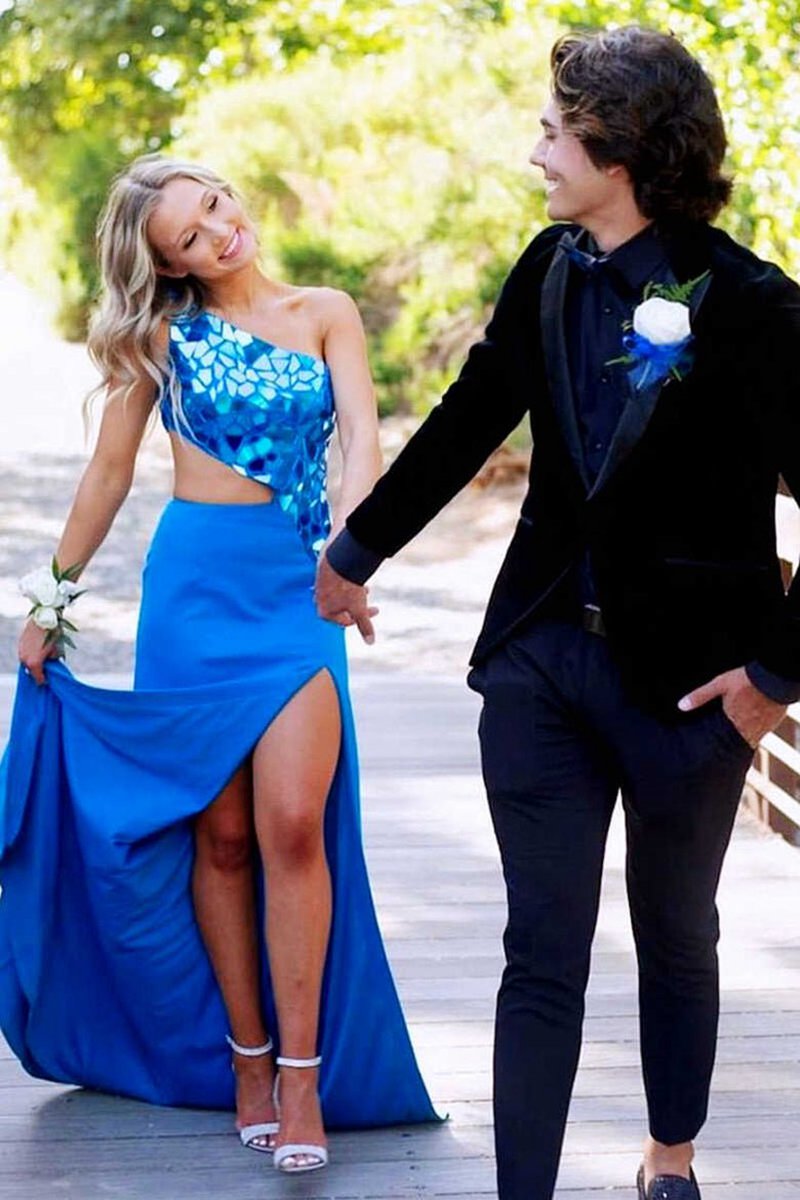 Sheath One Shoulder Cut Mirror Sequins Prom Dresses