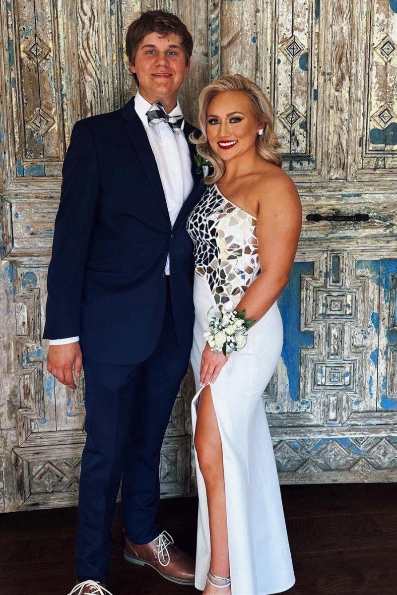 Sheath One Shoulder Cut Mirror Sequins Prom Dresses