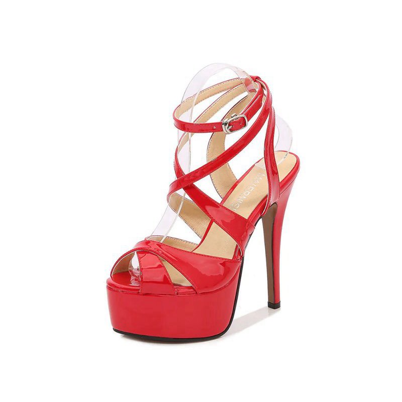 Colored Platform Cross Strap Heels