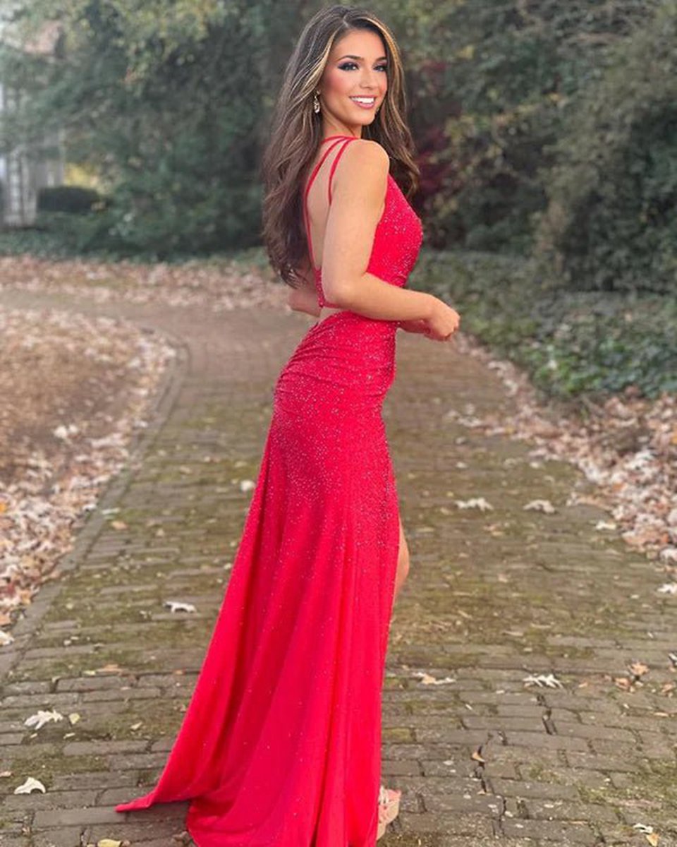 Mermaid One Shoulder Beaded Jersey Prom Dresses with Slit