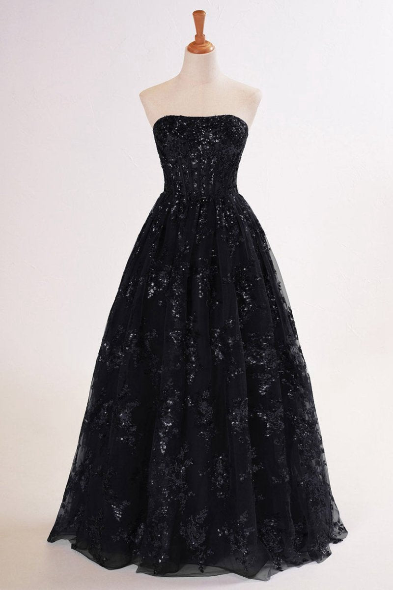 A-line Sequined Lace Long Prom Dresses with Pockets