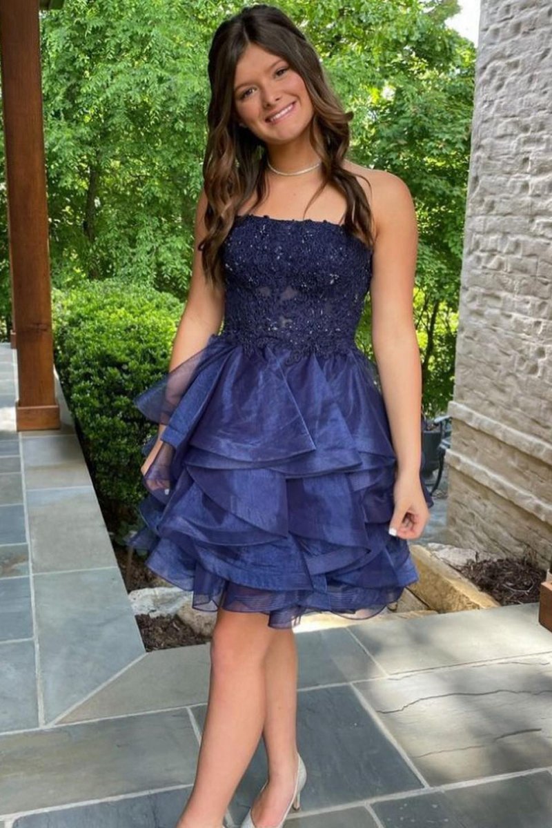 A-line Lace Appliques Organza Short Homecoming Dresses