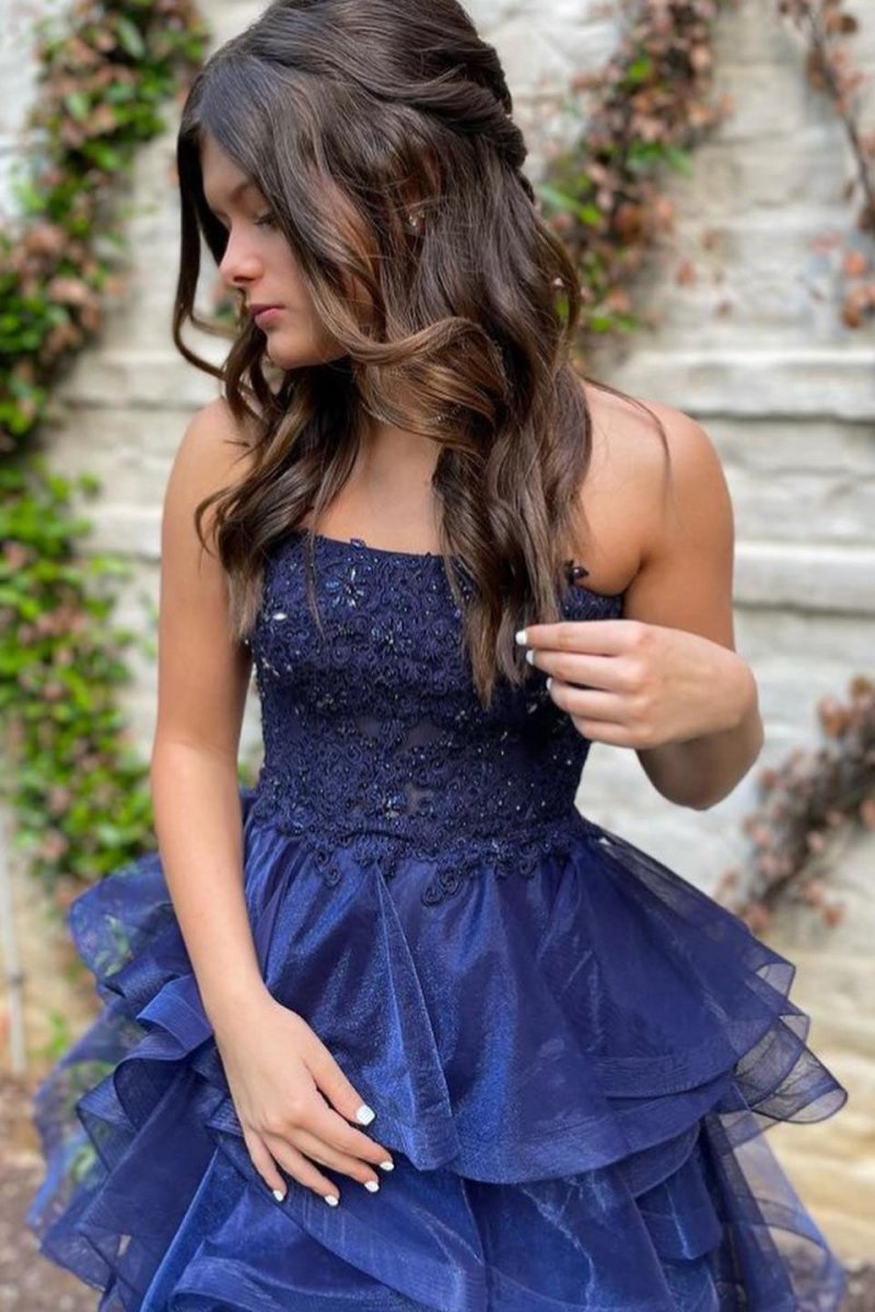 A-line Lace Appliques Organza Short Homecoming Dresses