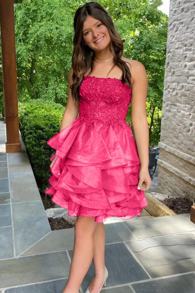 A-line Lace Appliques Organza Short Homecoming Dresses