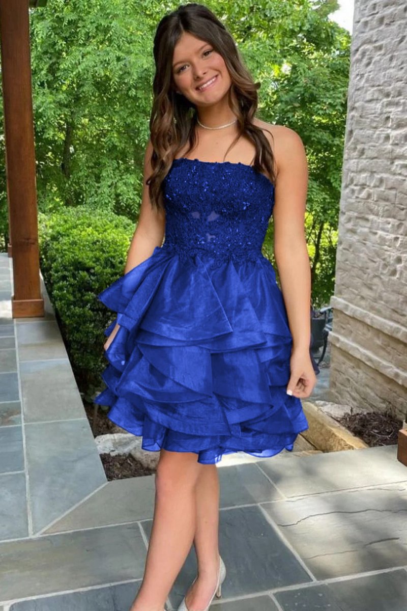 A-line Lace Appliques Organza Short Homecoming Dresses