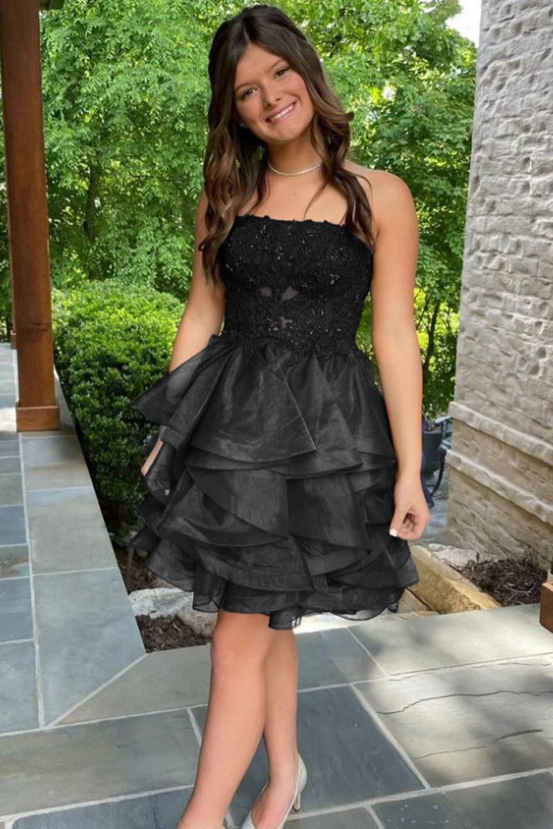 A-line Lace Appliques Organza Short Homecoming Dresses