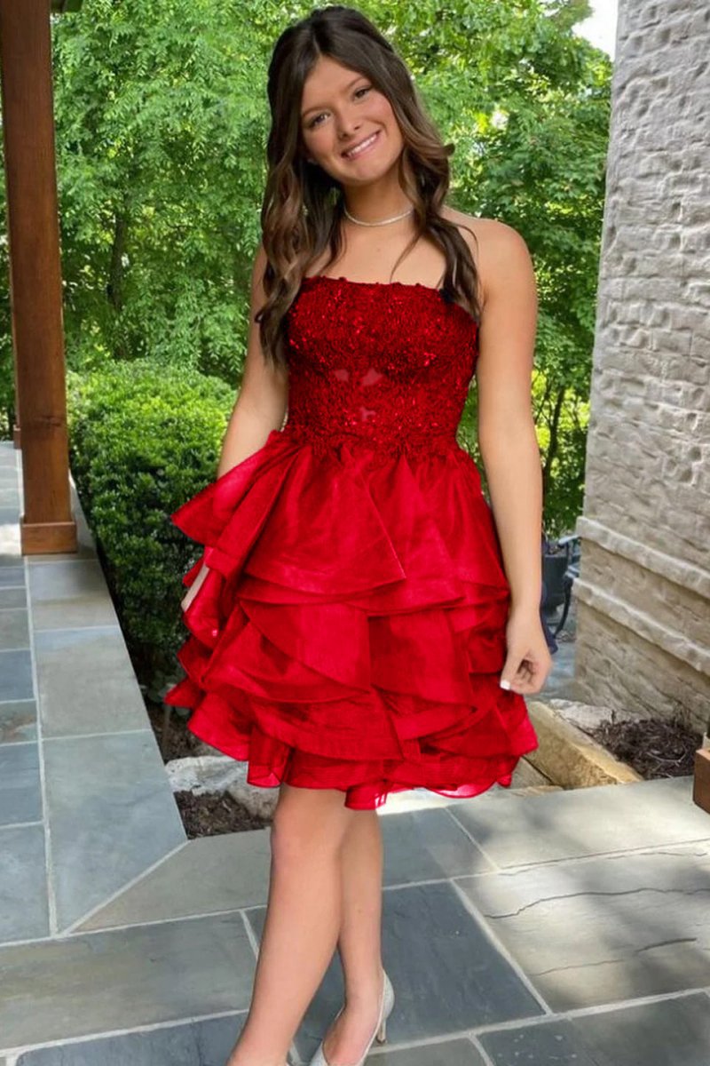 A-line Lace Appliques Organza Short Homecoming Dresses