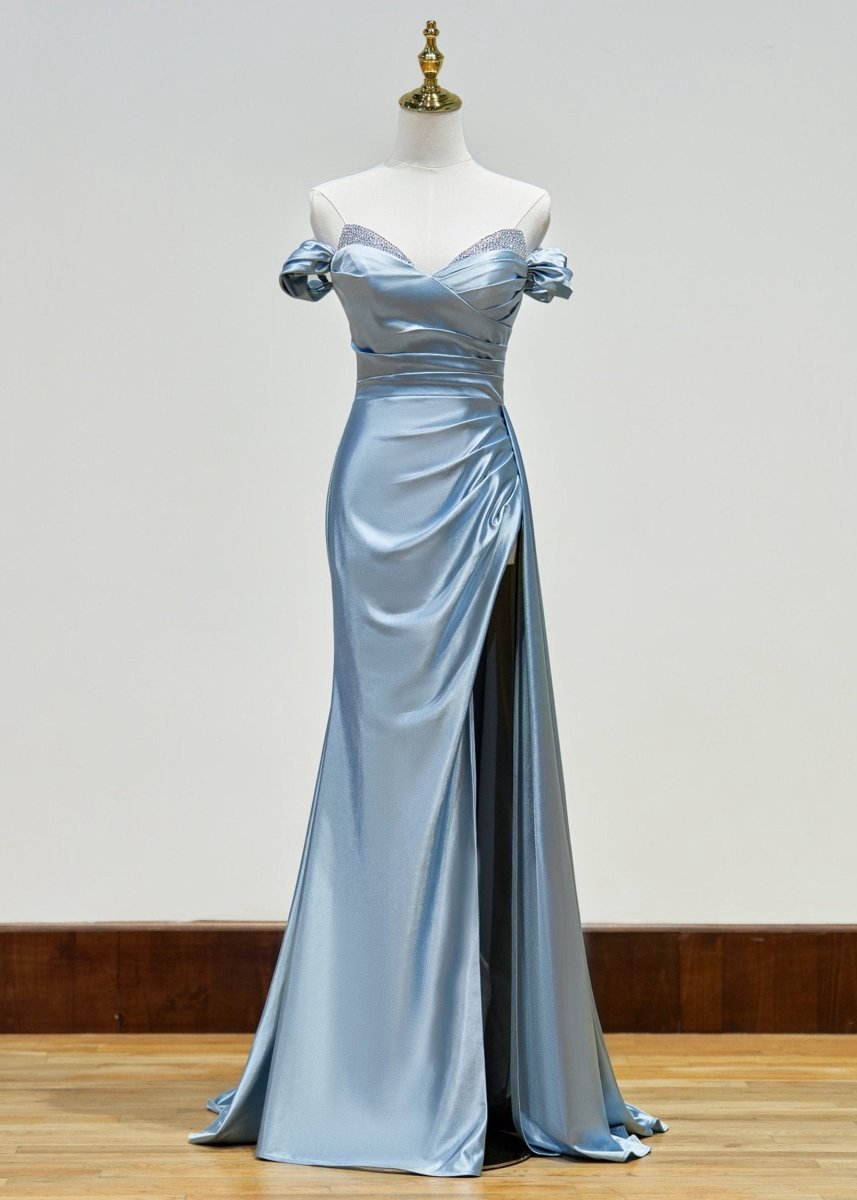 Mermaid Satin Long Prom Dresses with Slit