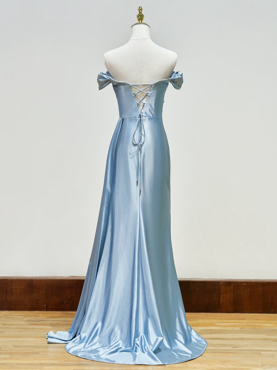 Mermaid Satin Long Prom Dresses with Slit