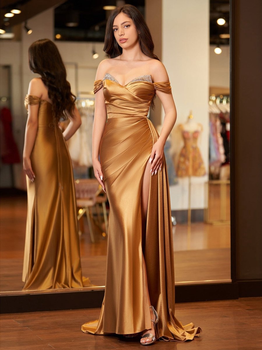 Mermaid Satin Long Prom Dresses with Slit