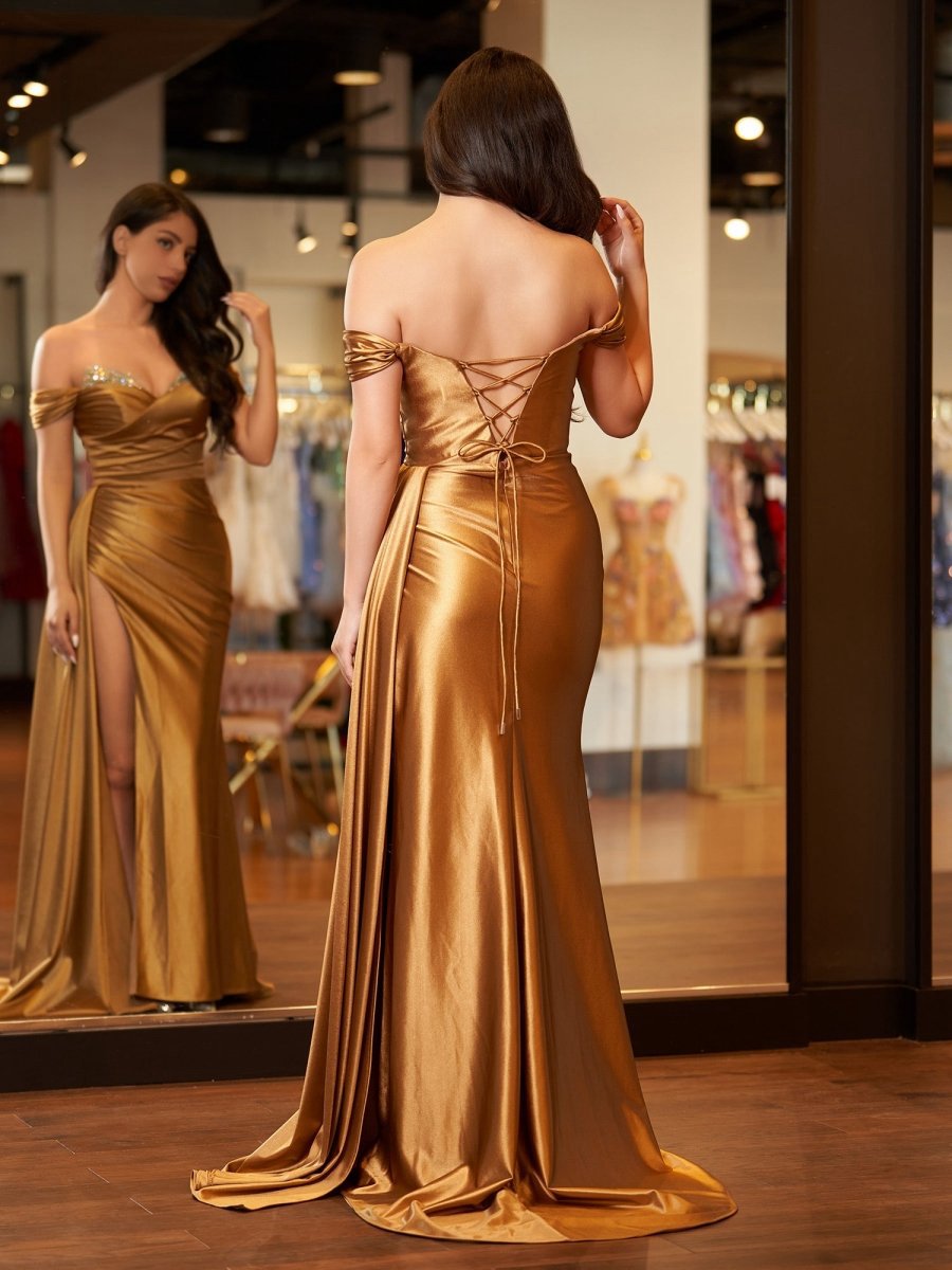 Mermaid Satin Long Prom Dresses with Slit