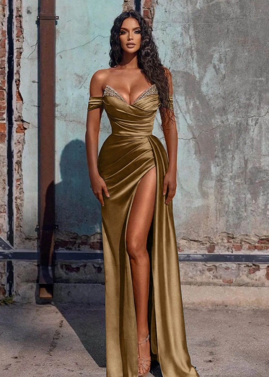 Mermaid Satin Long Prom Dresses with Slit