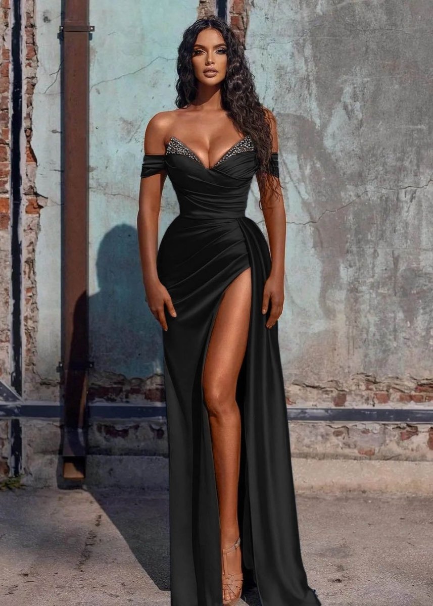 Mermaid Satin Long Prom Dresses with Slit