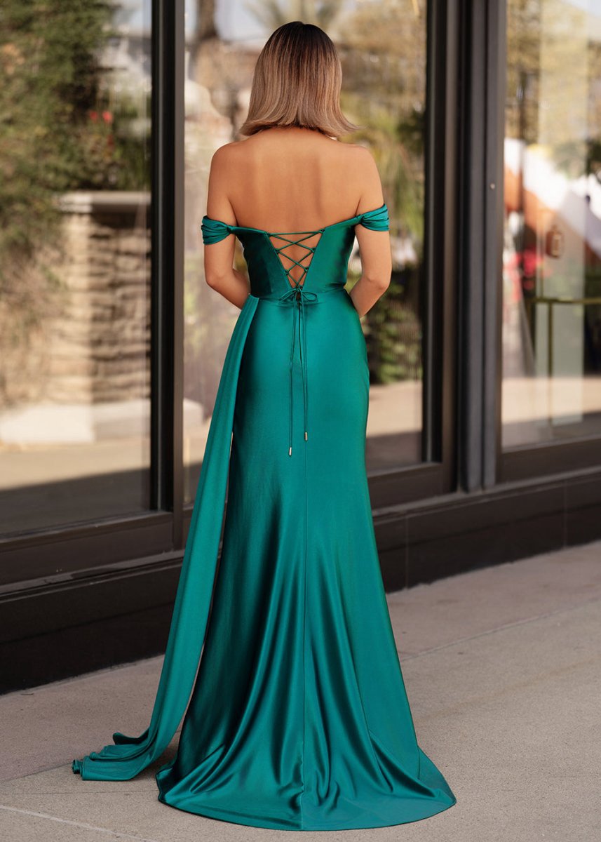 Mermaid Satin Long Prom Dresses with Slit