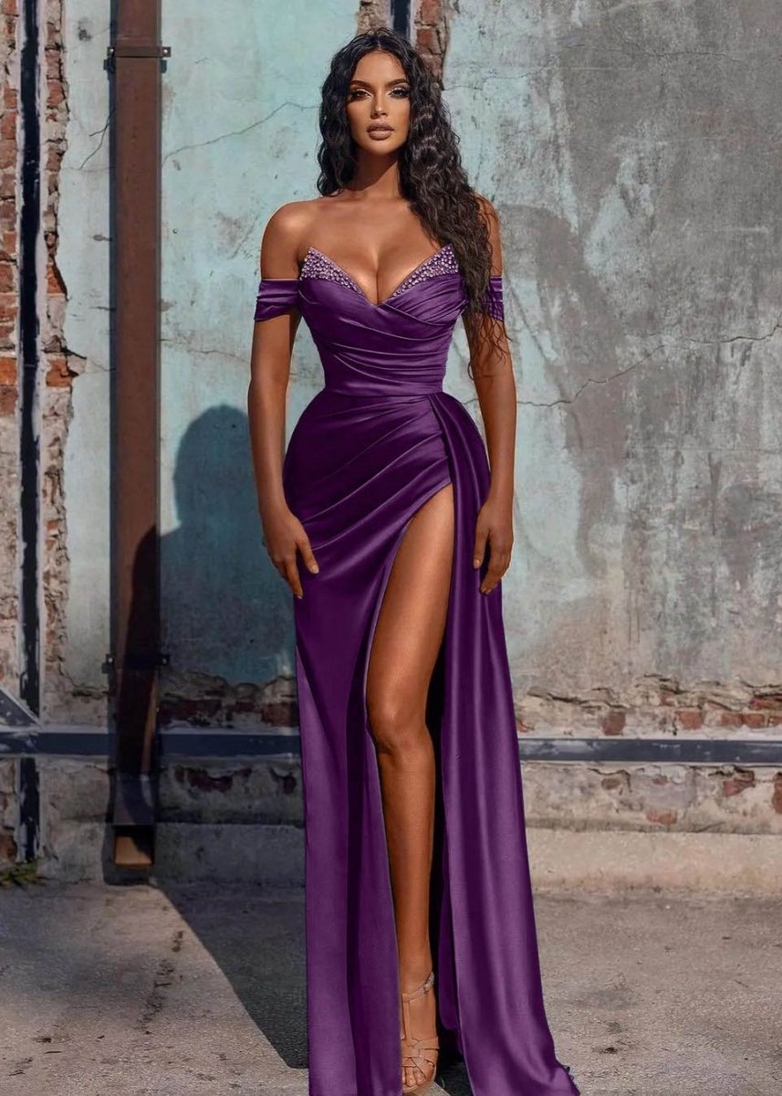Mermaid Satin Long Prom Dresses with Slit