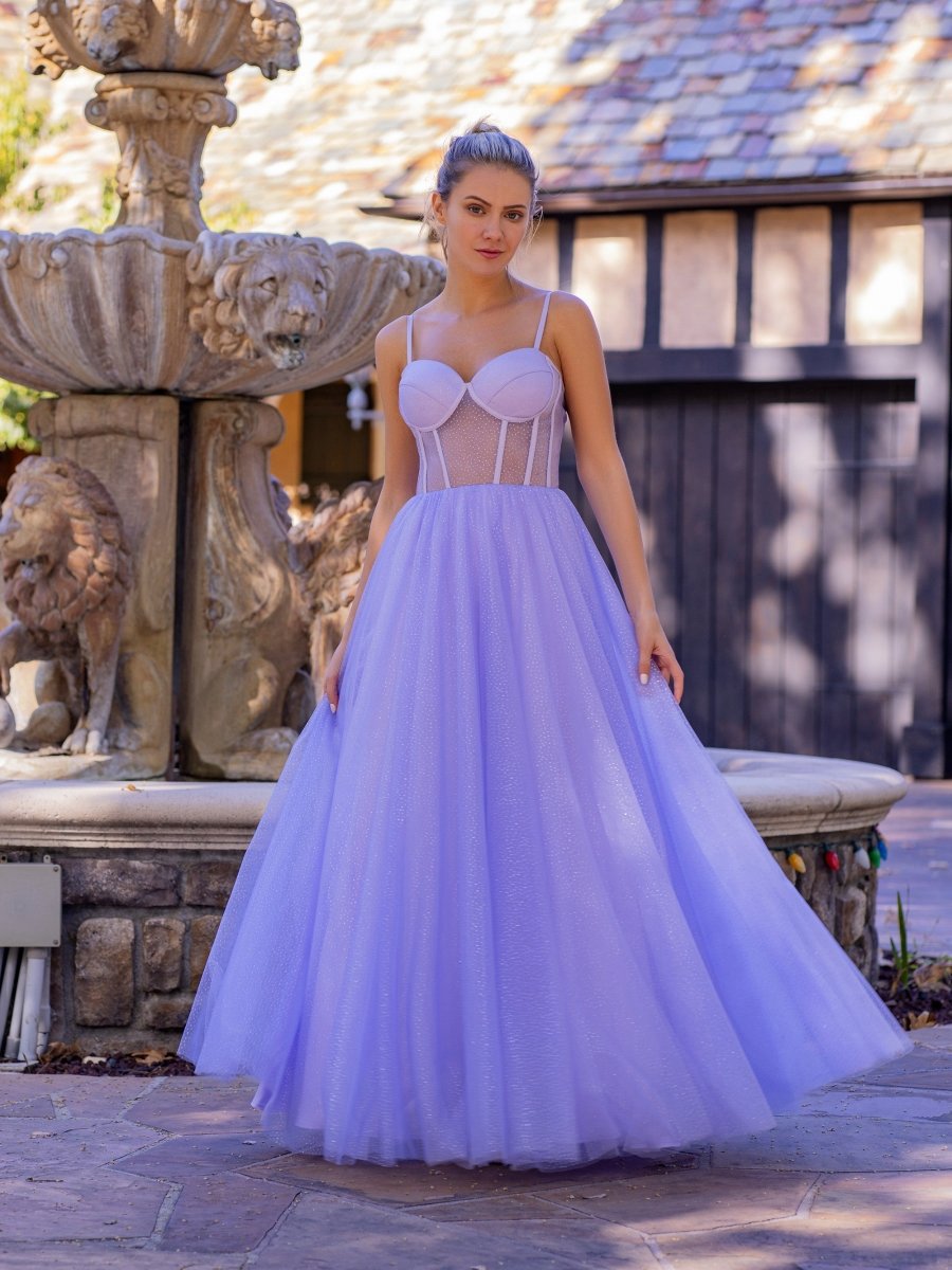 Spaghetti Straps Corset Floor Length Tulle Prom Dresses