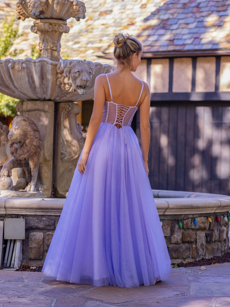 Spaghetti Straps Corset Floor Length Tulle Prom Dresses