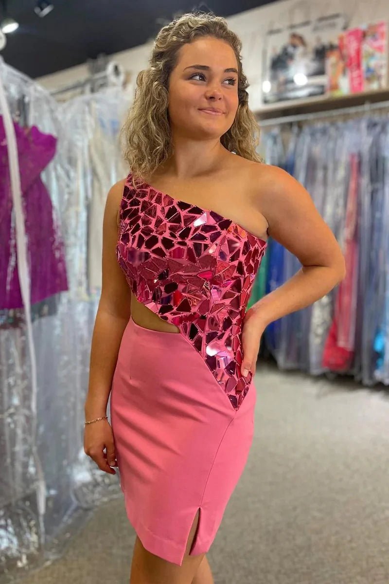 Sheath One Shoulder Homecoming Dresses with Slit