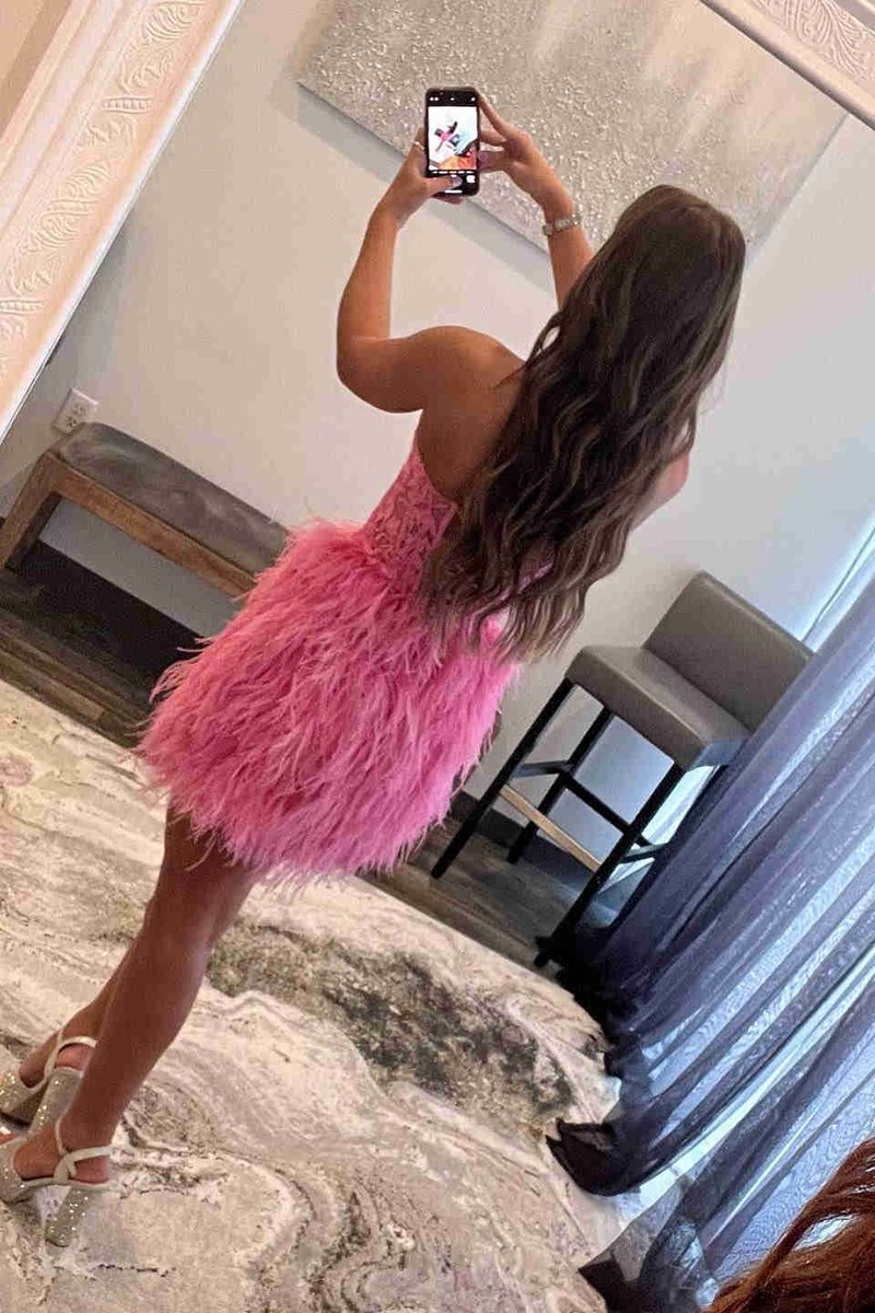 Sheath Sweetheart Lace Feather Skirt Homecoming Dresses
