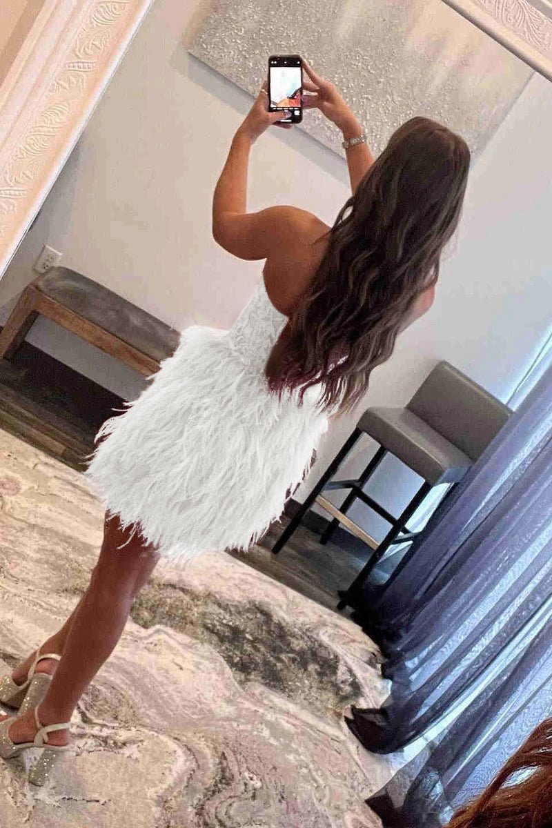Sheath Sweetheart Lace Feather Skirt Homecoming Dresses