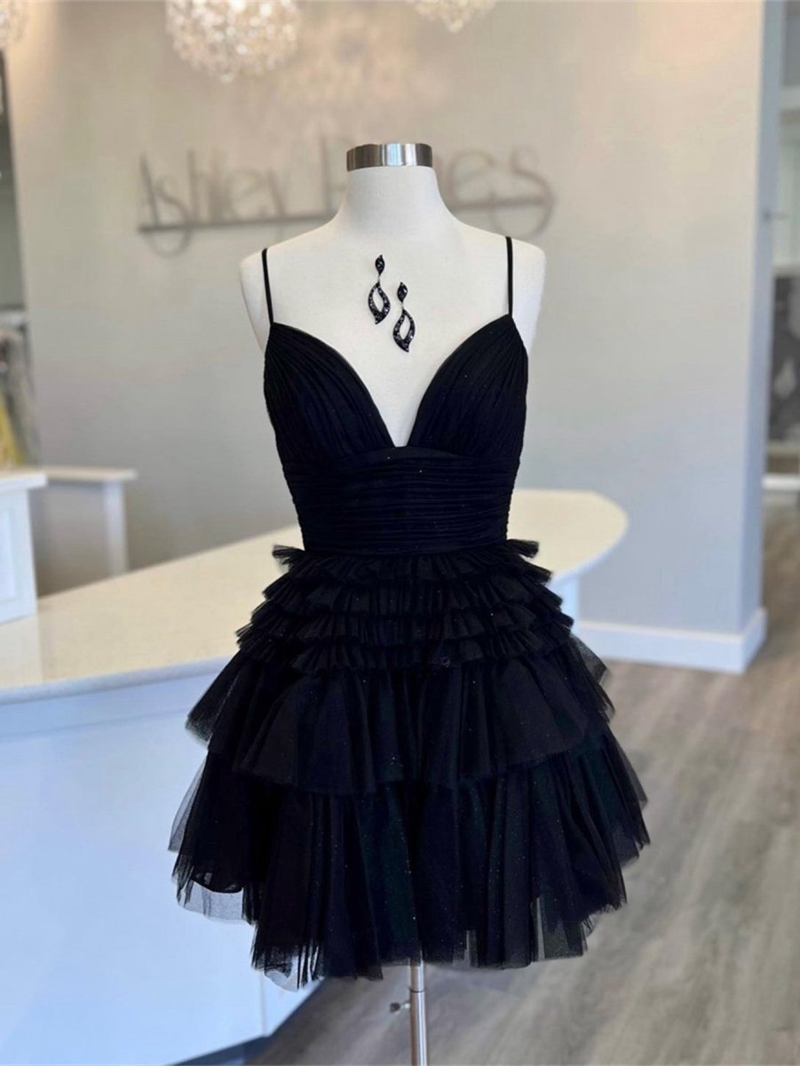 A-line Deep V Neck Tie Short Homecoming Dresses