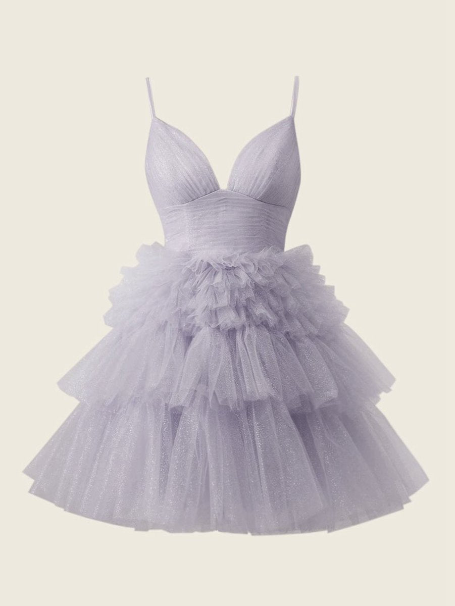 A-line Deep V Neck Tie Short Homecoming Dresses