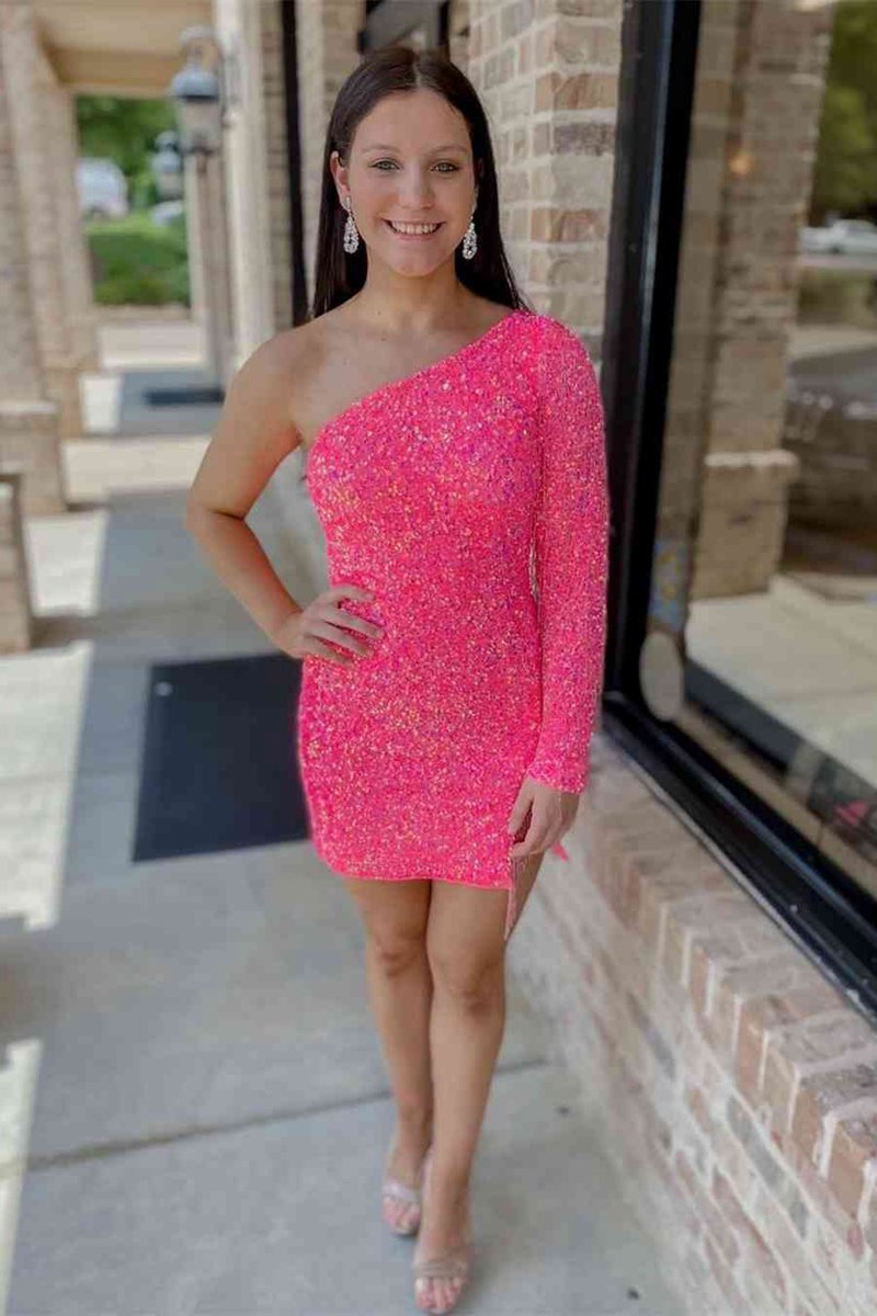 Sheath Long Sleeve Fringe Sequins Homecoming Dresses