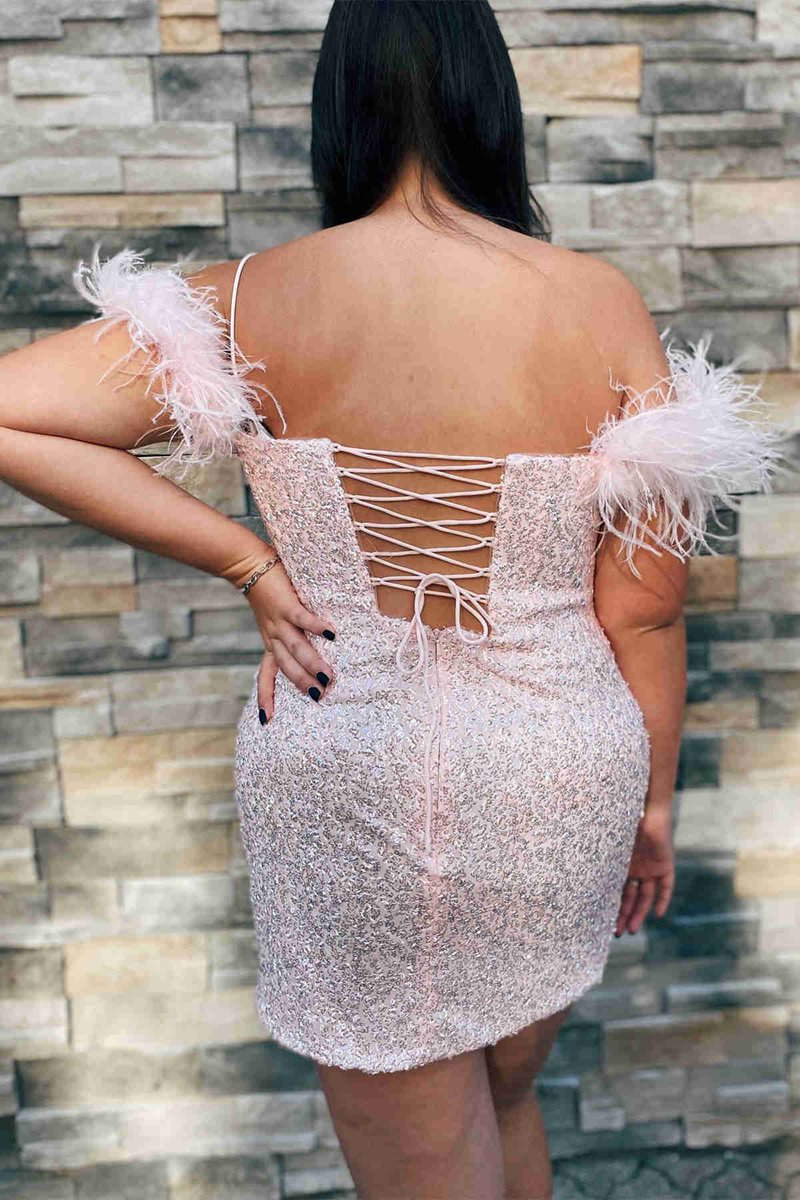 Bodycon Sequins Homecoming Dresses with Feathers