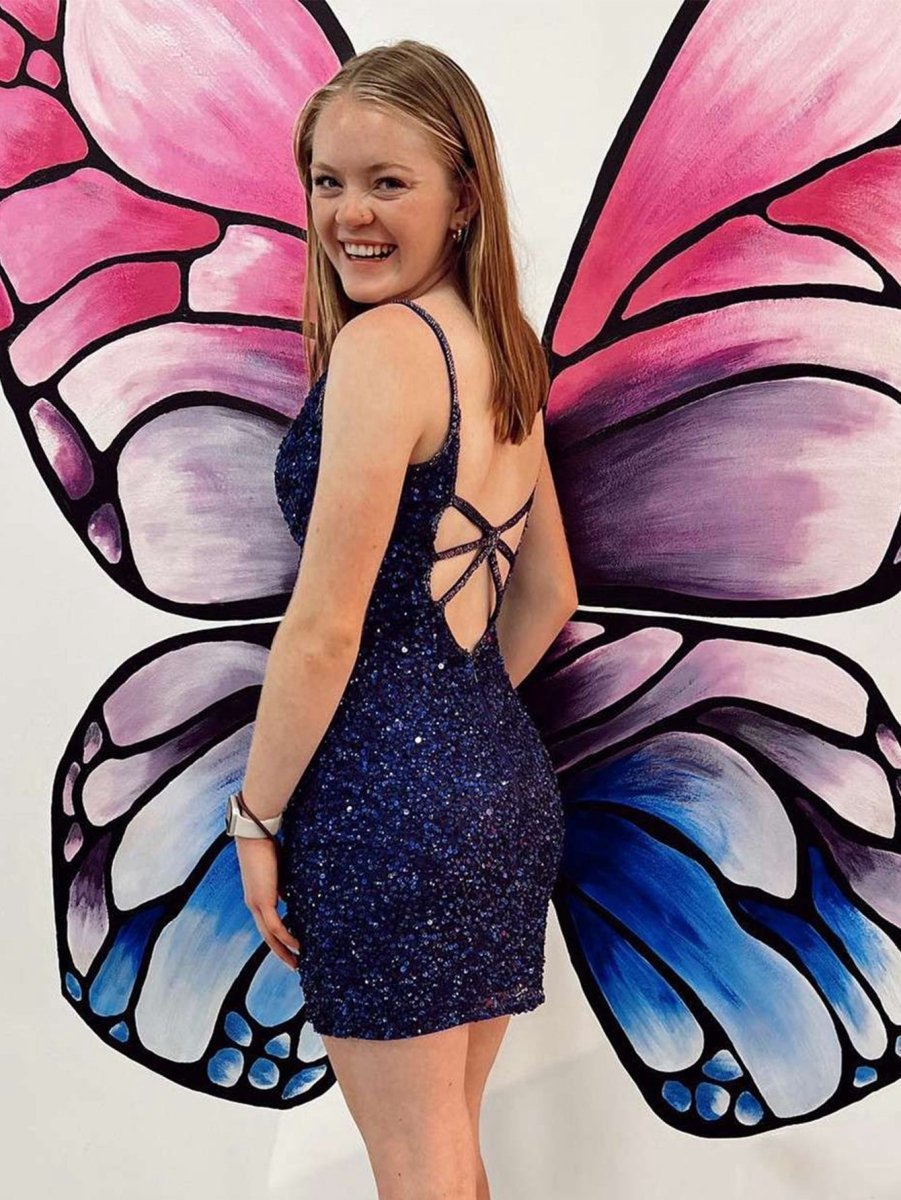 Sheath Sequins V Neck Homecoming Dresses