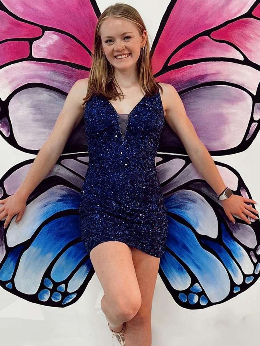 Sheath Sequins V Neck Homecoming Dresses