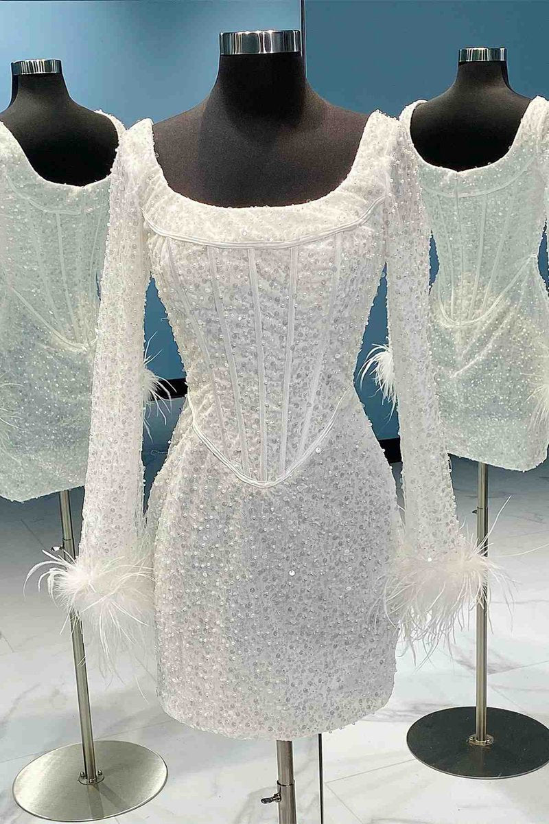 Sheath Sequins Homecoming Dresses with Long Sleeves