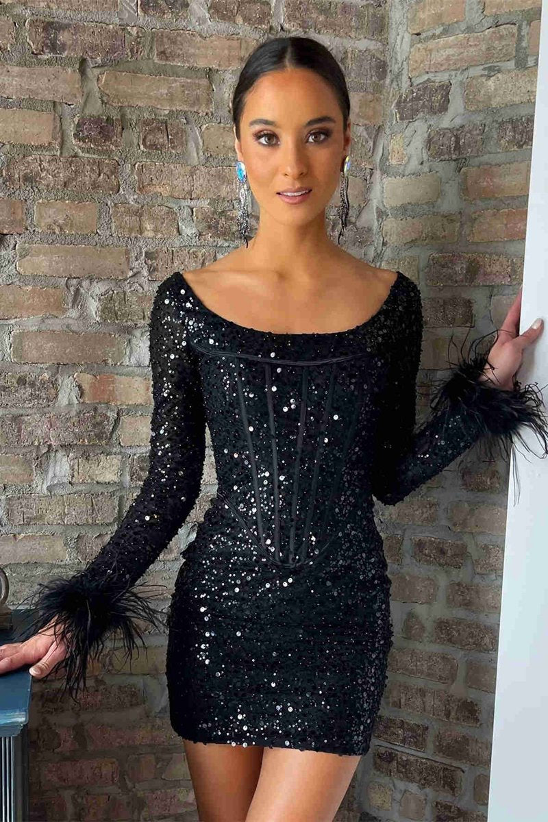 Sheath Sequins Homecoming Dresses with Long Sleeves
