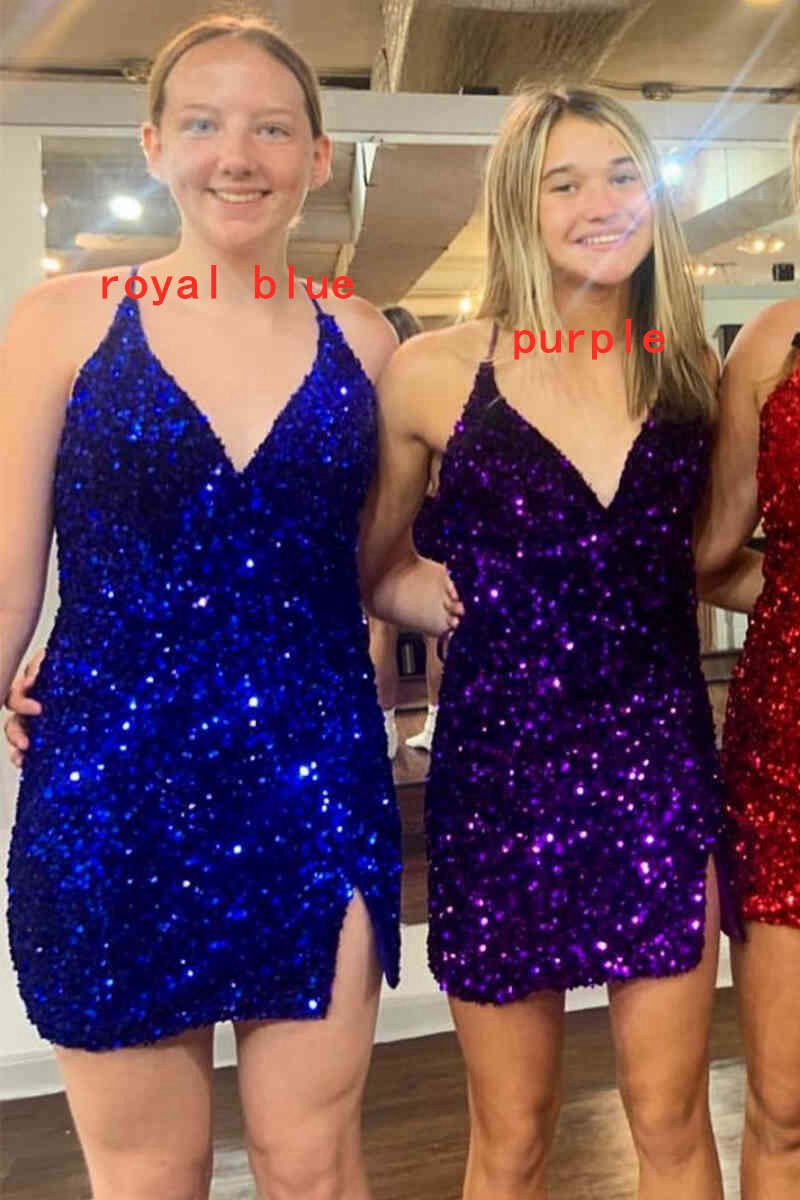 Sheath V-Neck Sequins Homecoming Dresses