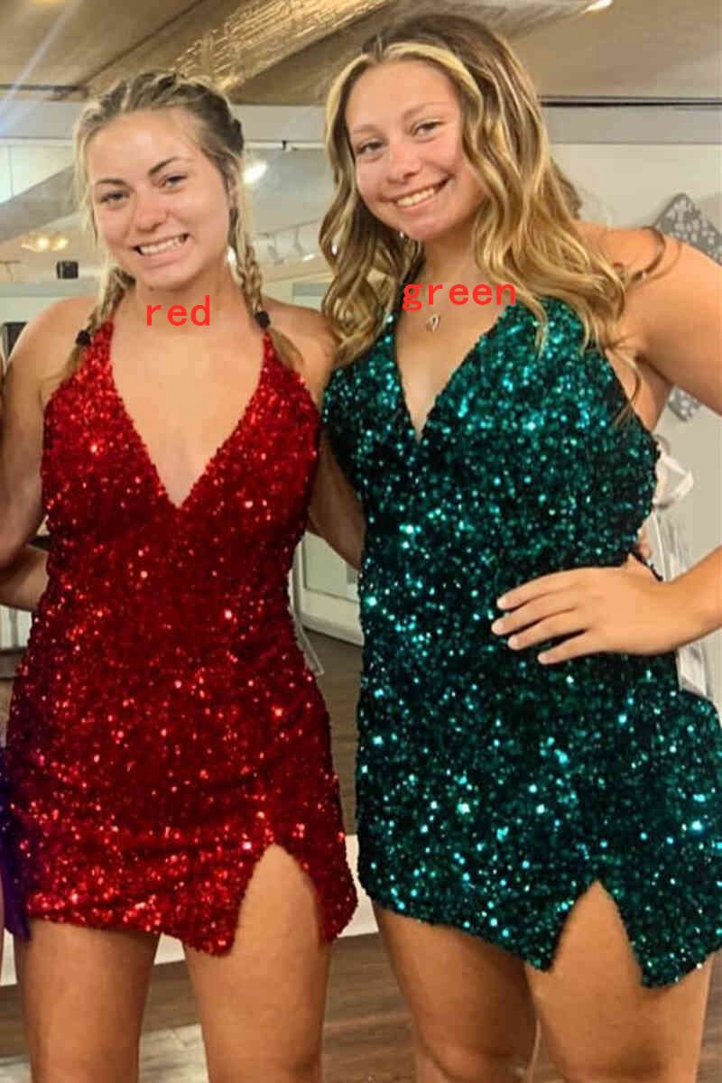 Sheath V-Neck Sequins Homecoming Dresses