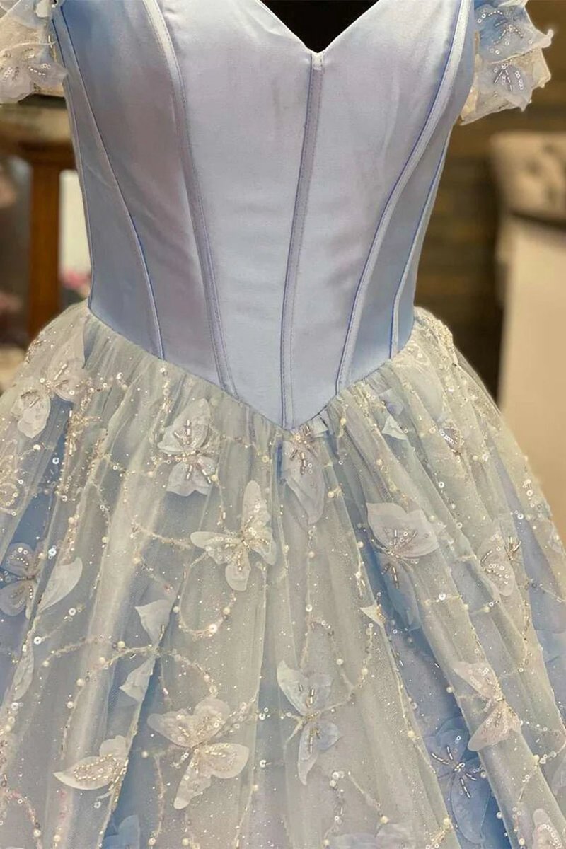 A-line Off the Shoulder Satin Lace Prom Dresses